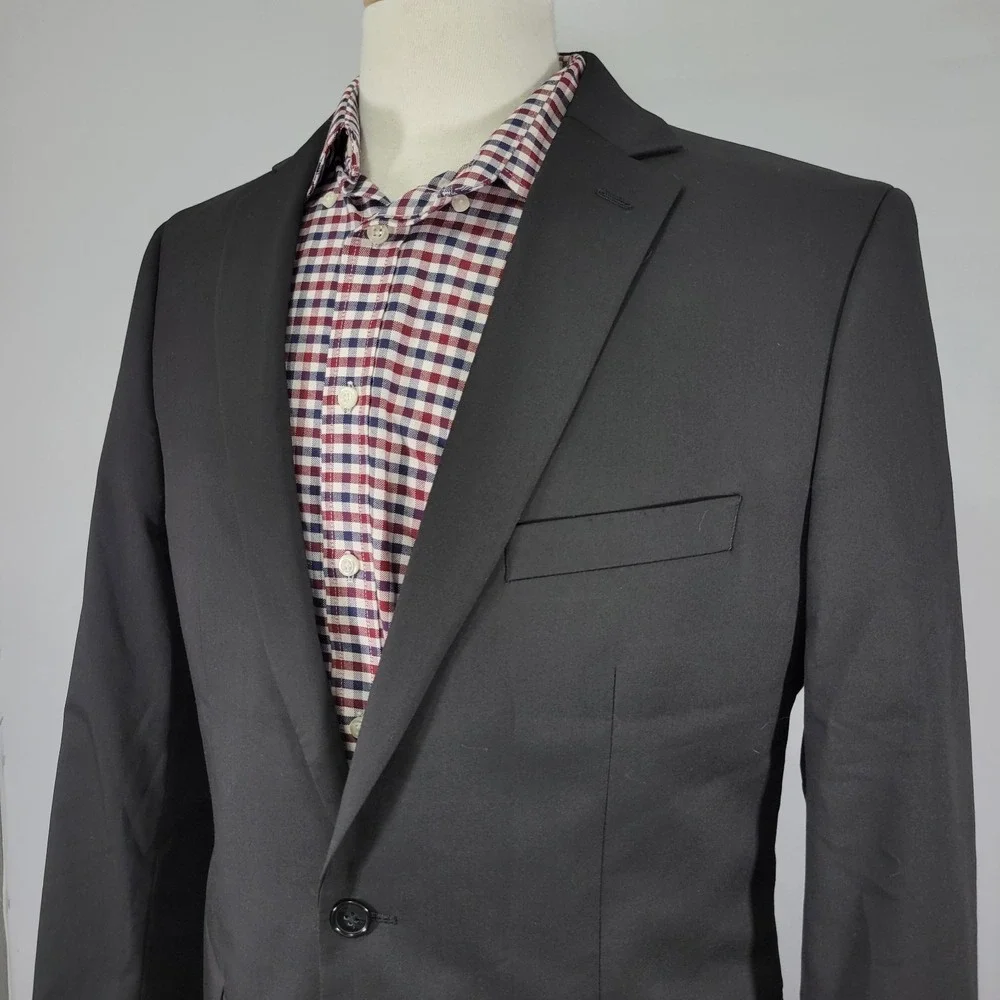APT.9 Men's Sport Coat Blazer Two Button Black Poly Blend Premier Flex‎ 42L SLIM